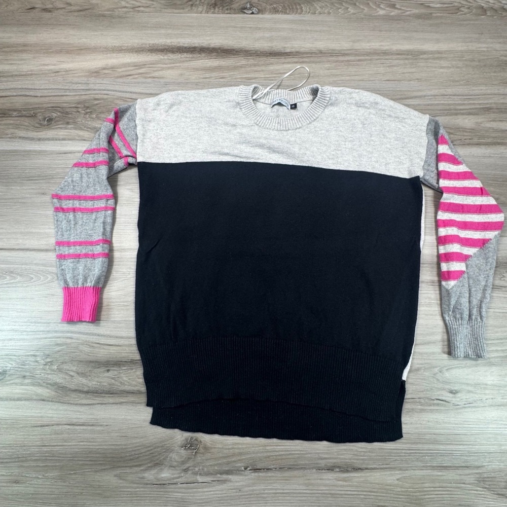 Zaket‎ & Plover Womens XS Cotton Cashmere Colorblock Striped Sleeve Sweater Navy